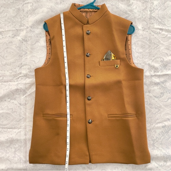 Men’s mustard Waistcoat Nehru Jacket - Picture 5 of 8